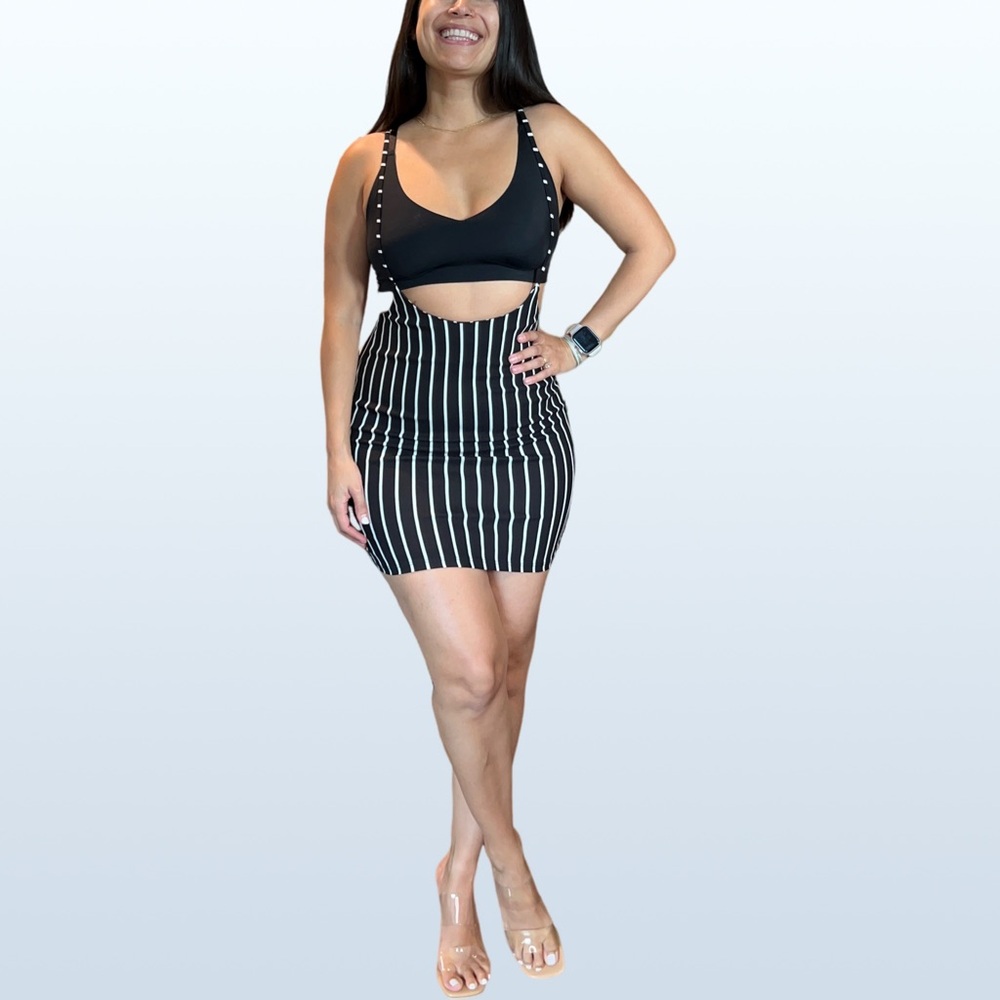 Windsor Pinstriped Suspender Skirt, Size XS